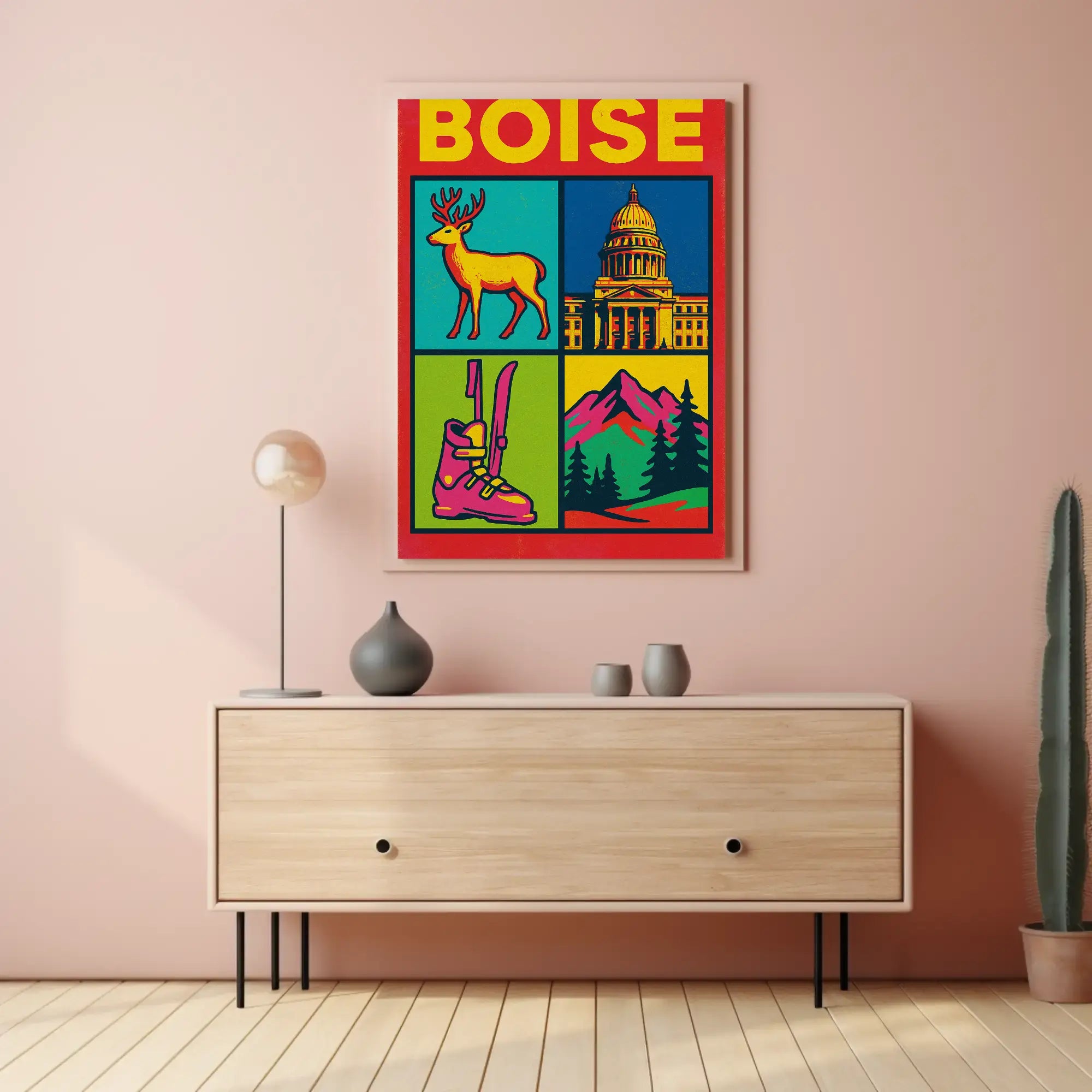 Boise Vibrant Pop-Art Cityscape Travel Poster PosterGoat