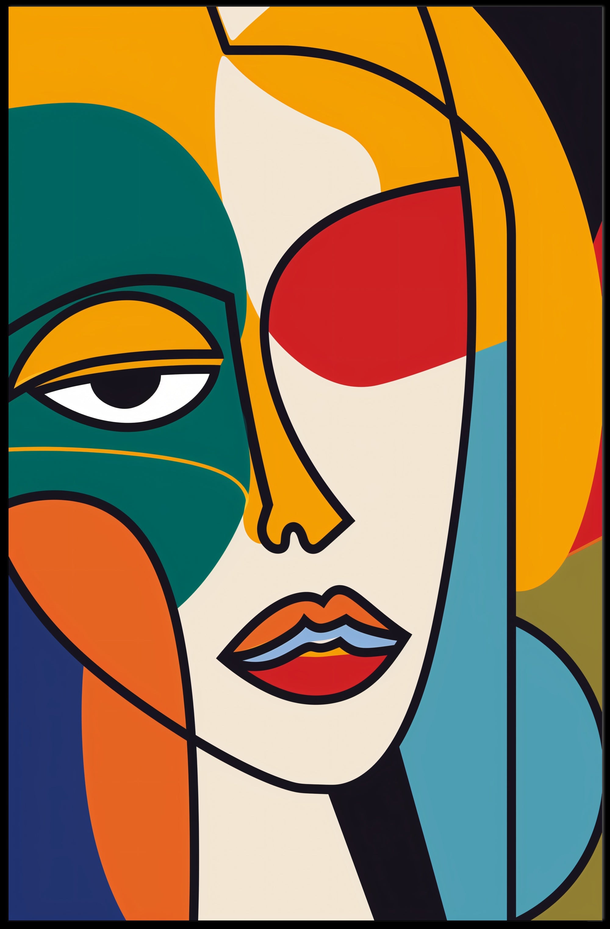 Bold Geometric Abstract Human Face Artistic Poster PosterGoat