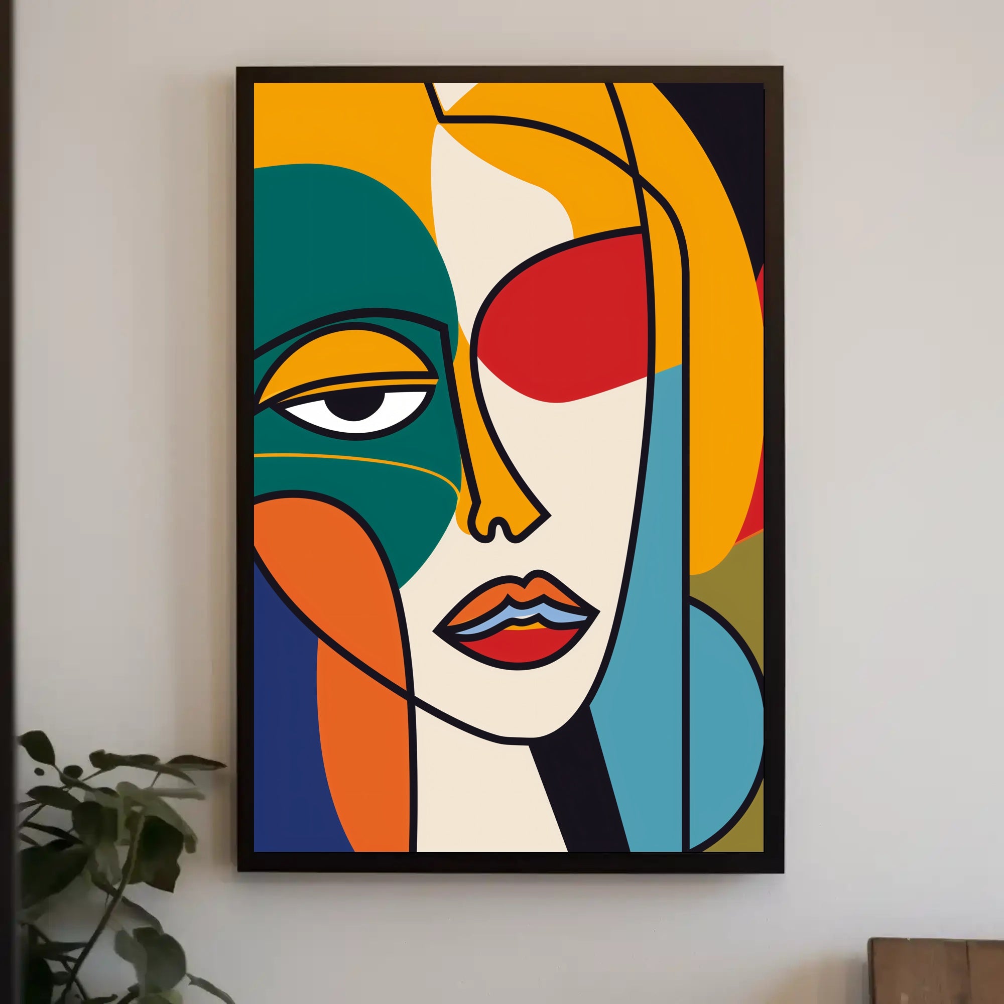 Bold Geometric Abstract Human Face Artistic Poster PosterGoat