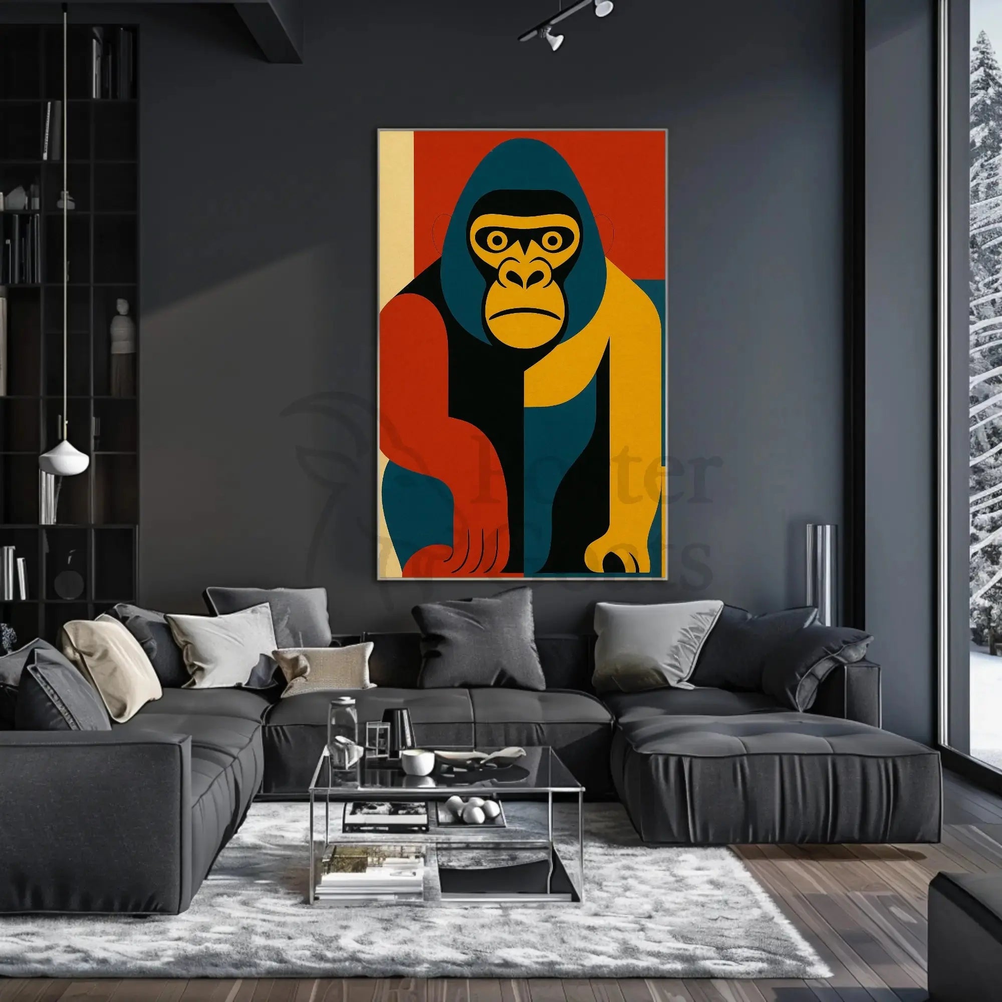 Bold Geometric Gorilla Art, Abstract Animal Poster PosterGoat