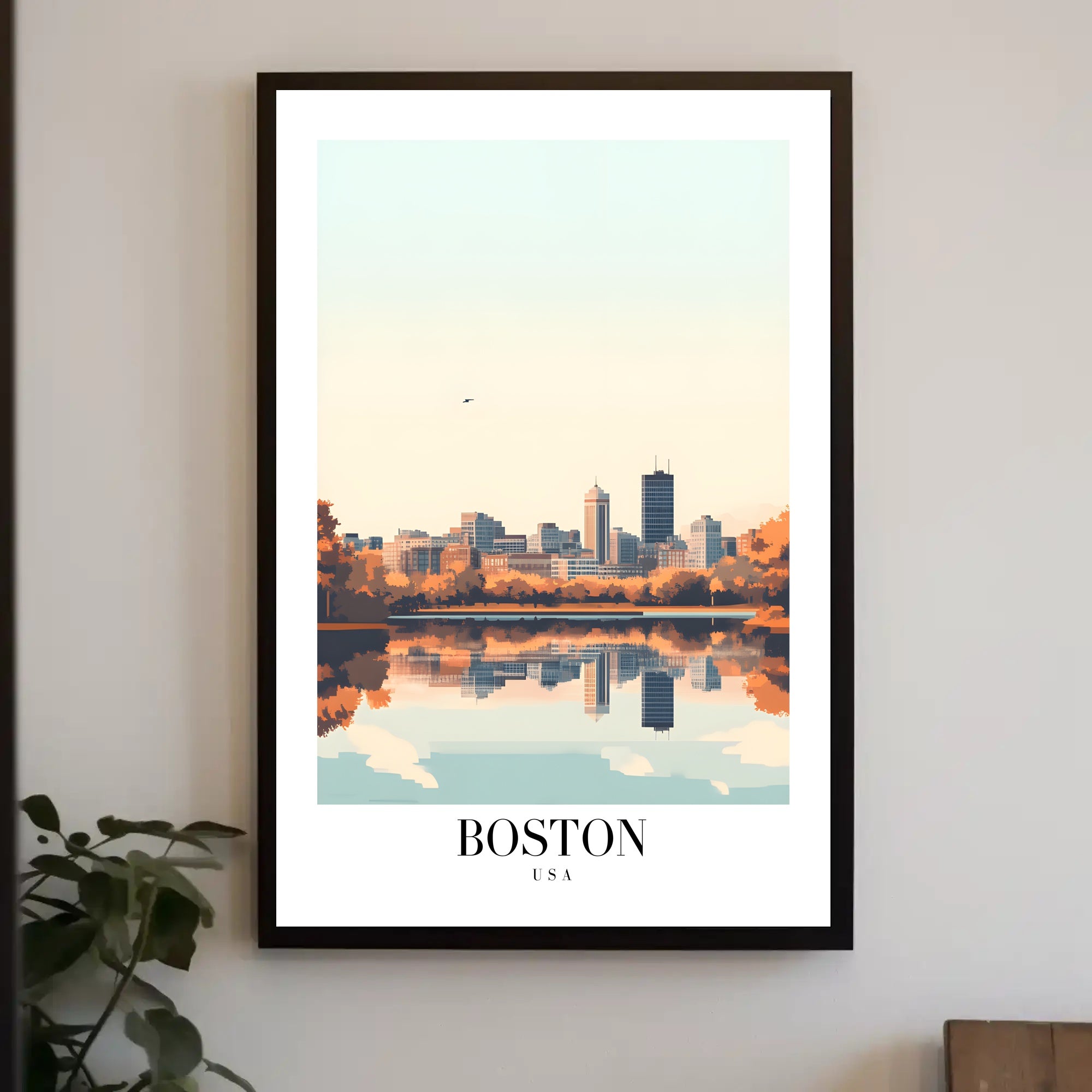 Boston Skyline Reflection: Serene Urban or Cityscape Poster PosterGoat