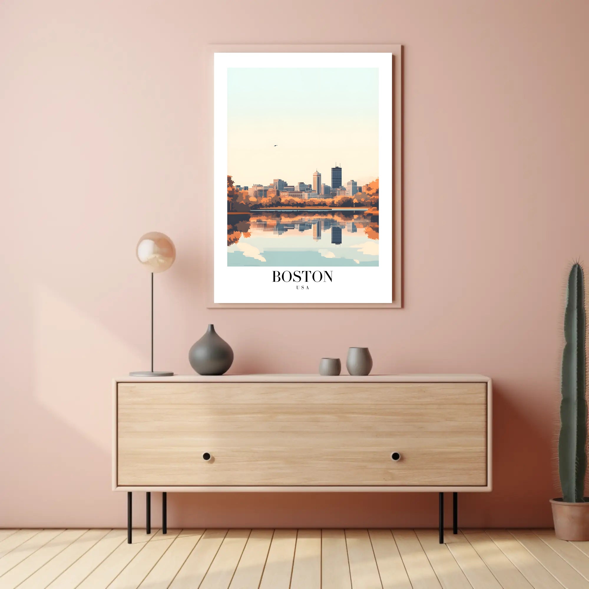 Boston Skyline Reflection: Serene Urban or Cityscape Poster PosterGoat