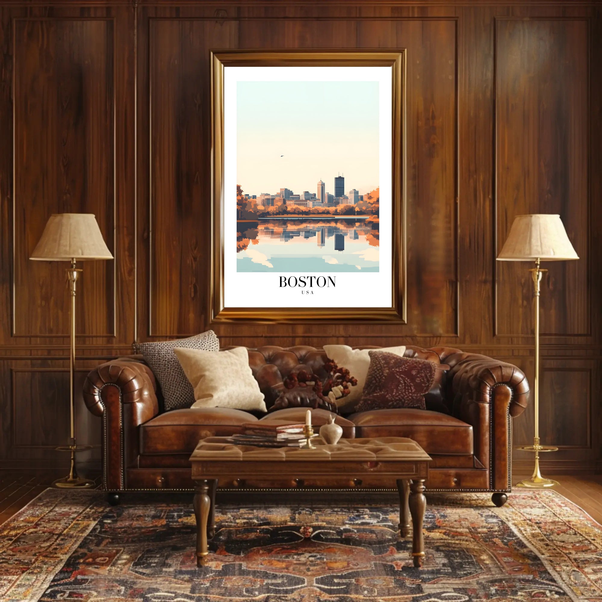 Boston Skyline Reflection: Serene Urban or Cityscape Poster PosterGoat
