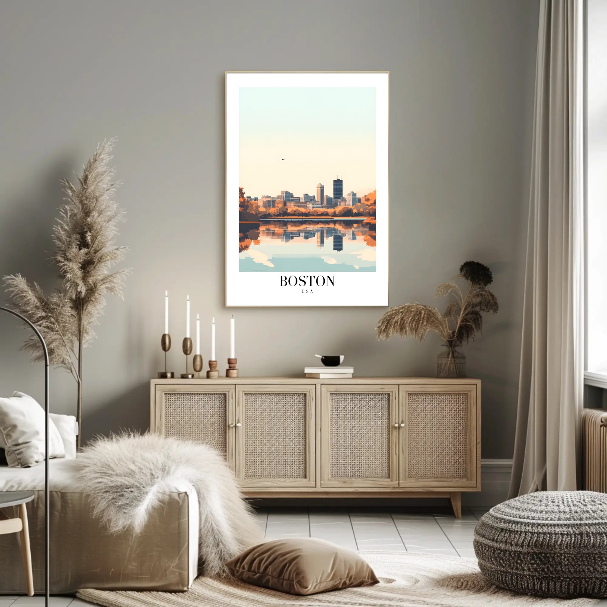 Boston Skyline Reflection: Serene Urban or Cityscape Poster PosterGoat