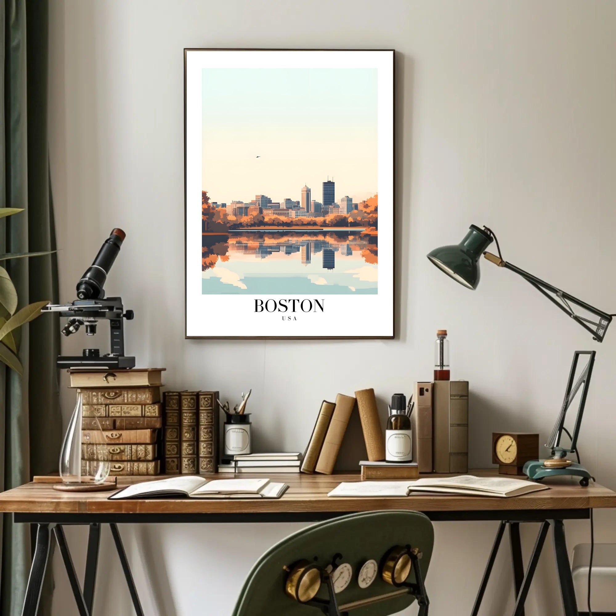 Boston Skyline Reflection: Serene Urban or Cityscape Poster PosterGoat