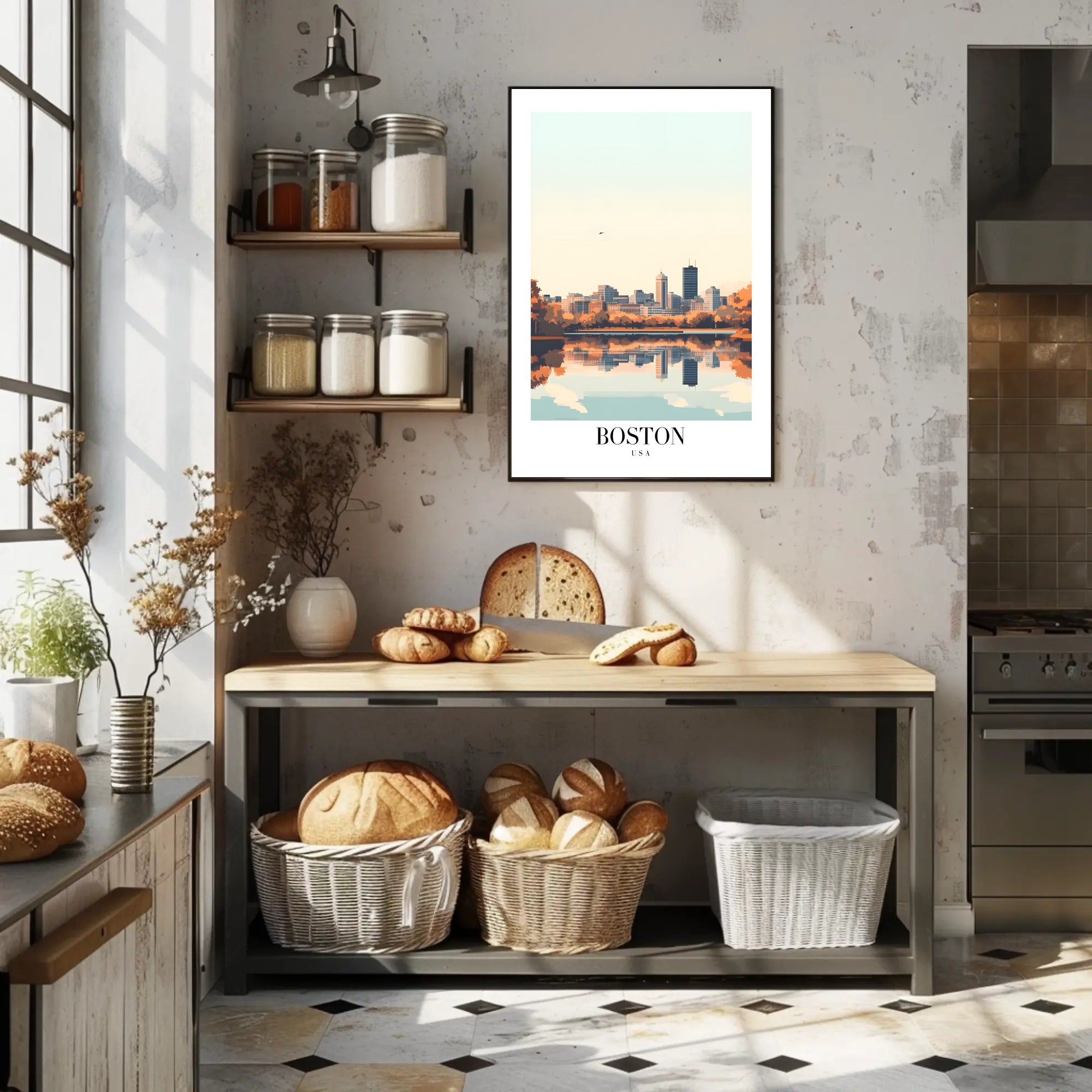 Boston Skyline Reflection: Serene Urban or Cityscape Poster PosterGoat