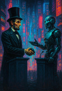 Bridge of Eras: Past Meets Future Sci-Fi Poster PosterGoat