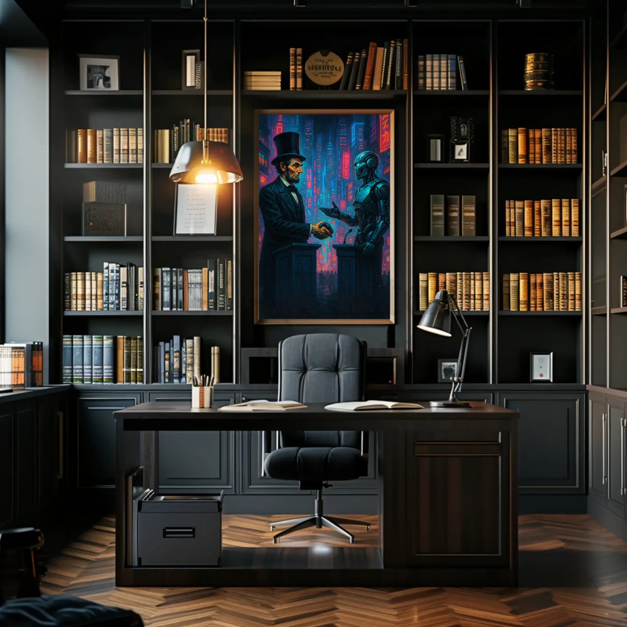 Bridge of Eras: Past Meets Future Sci-Fi Poster PosterGoat