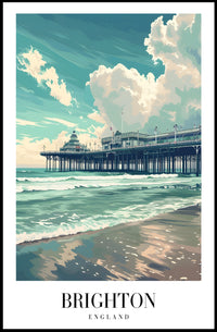 Brighton Pier Vintage Travel Scene in Serene Poster PosterGoat