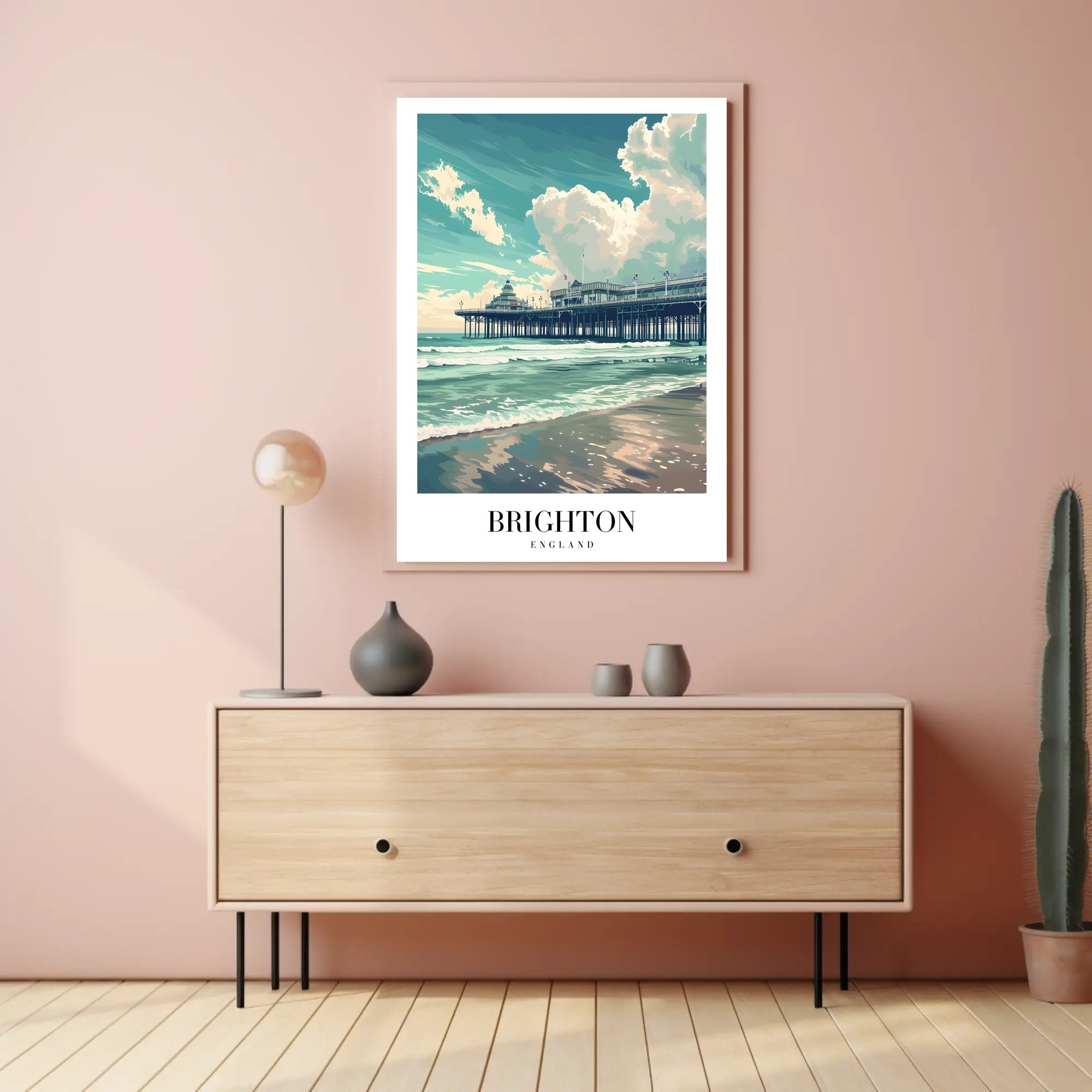 Brighton Pier Vintage Travel Scene in Serene Poster PosterGoat