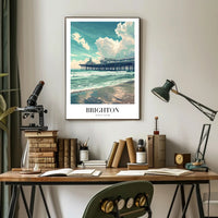 Brighton Pier Vintage Travel Scene in Serene Poster PosterGoat