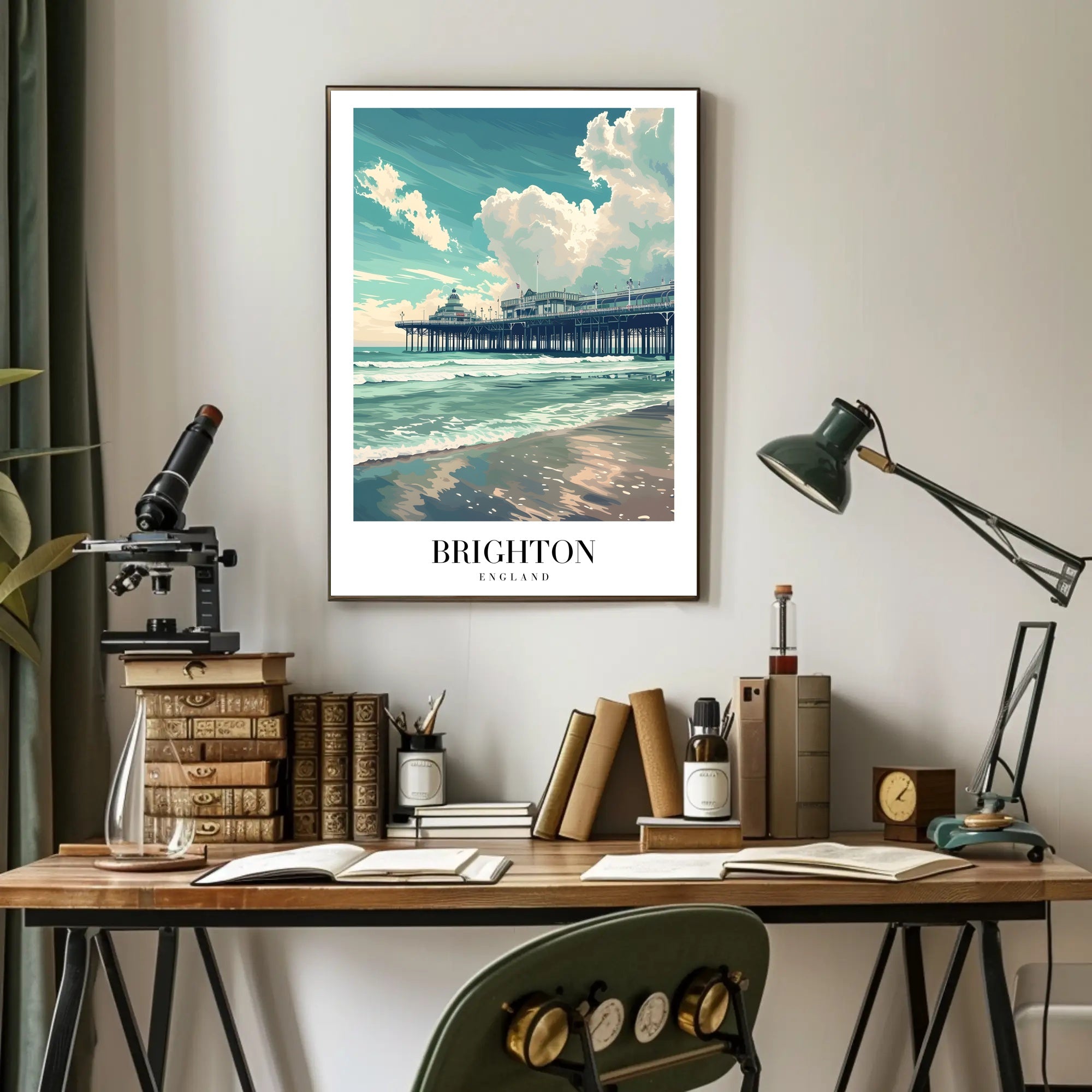 Brighton Pier Vintage Travel Scene in Serene Poster PosterGoat