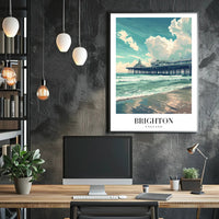 Brighton Pier Vintage Travel Scene in Serene Poster PosterGoat