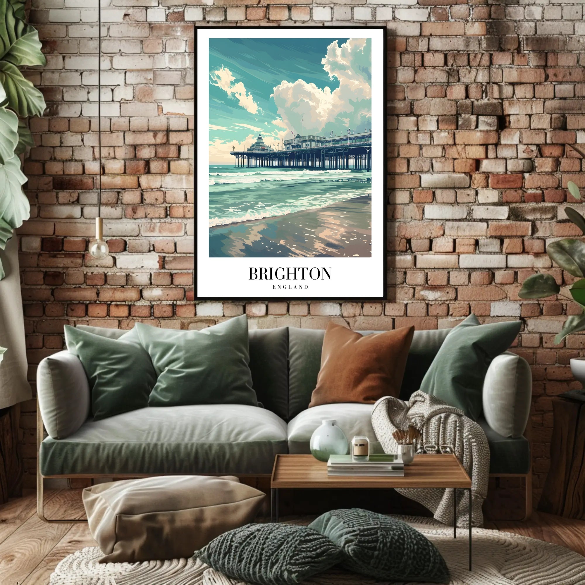 Brighton Pier Vintage Travel Scene in Serene Poster PosterGoat