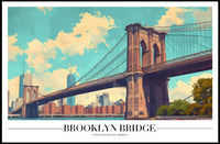 Brooklyn Bridge Retro Urban Cityscape Travel Poster PosterGoat