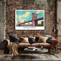 Brooklyn Bridge Retro Urban Cityscape Travel Poster PosterGoat