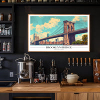 Brooklyn Bridge Retro Urban Cityscape Travel Poster PosterGoat