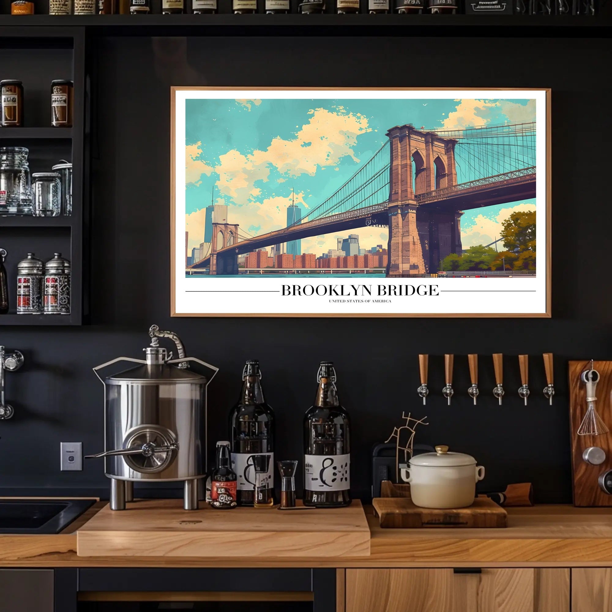 Brooklyn Bridge Retro Urban Cityscape Travel Poster PosterGoat