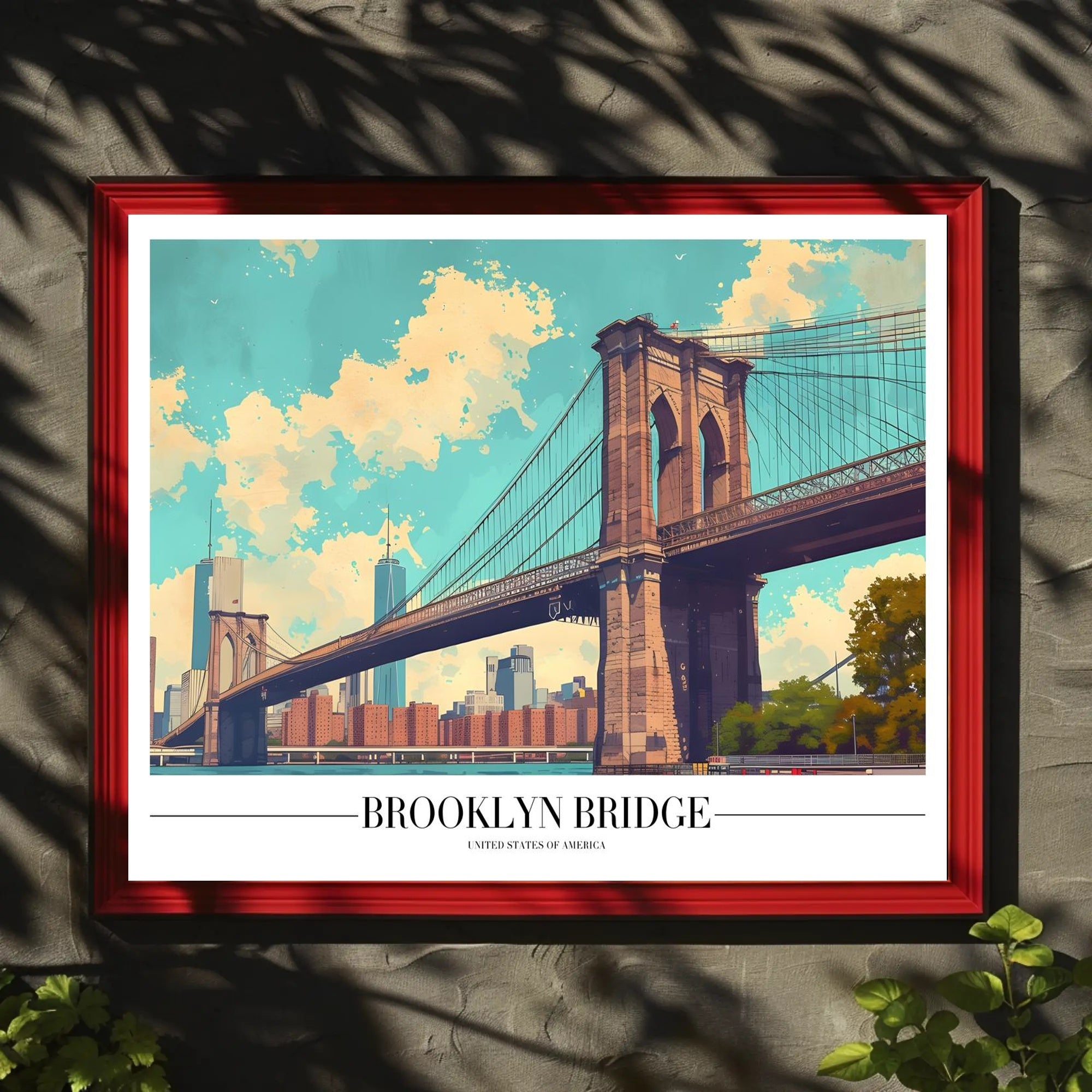 Brooklyn Bridge Retro Urban Cityscape Travel Poster PosterGoat