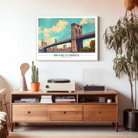 Brooklyn Bridge Retro Urban Cityscape Travel Poster PosterGoat