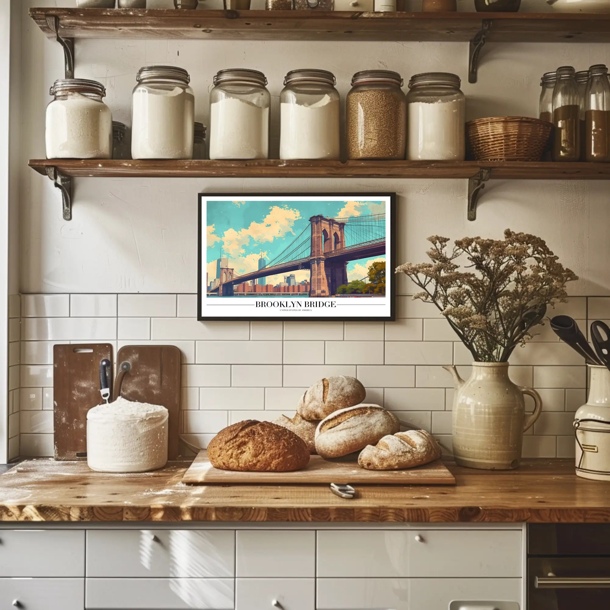 Brooklyn Bridge Retro Urban Cityscape Travel Poster PosterGoat
