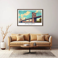 Brooklyn Bridge Retro Urban Cityscape Travel Poster PosterGoat