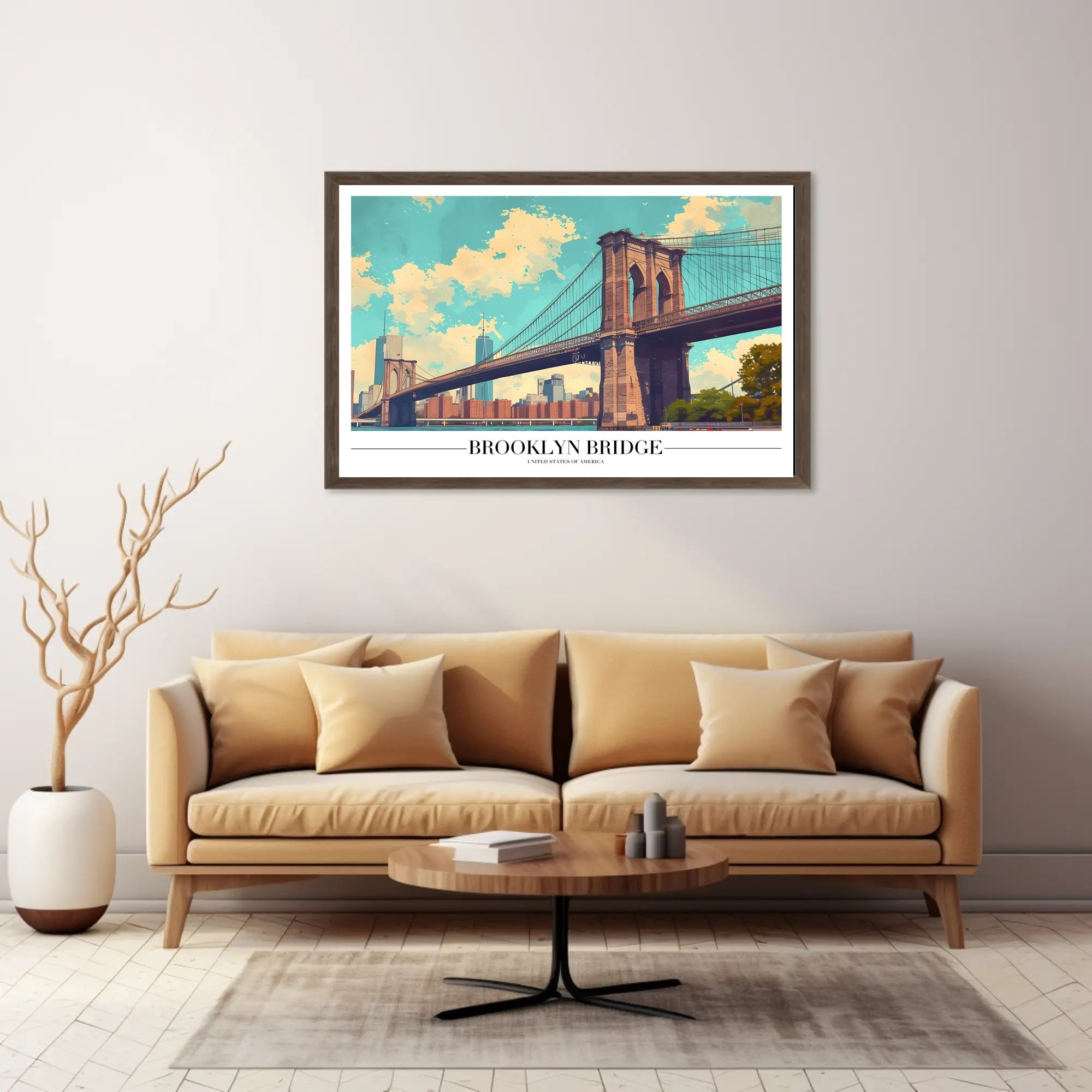 Brooklyn Bridge Retro Urban Cityscape Travel Poster PosterGoat