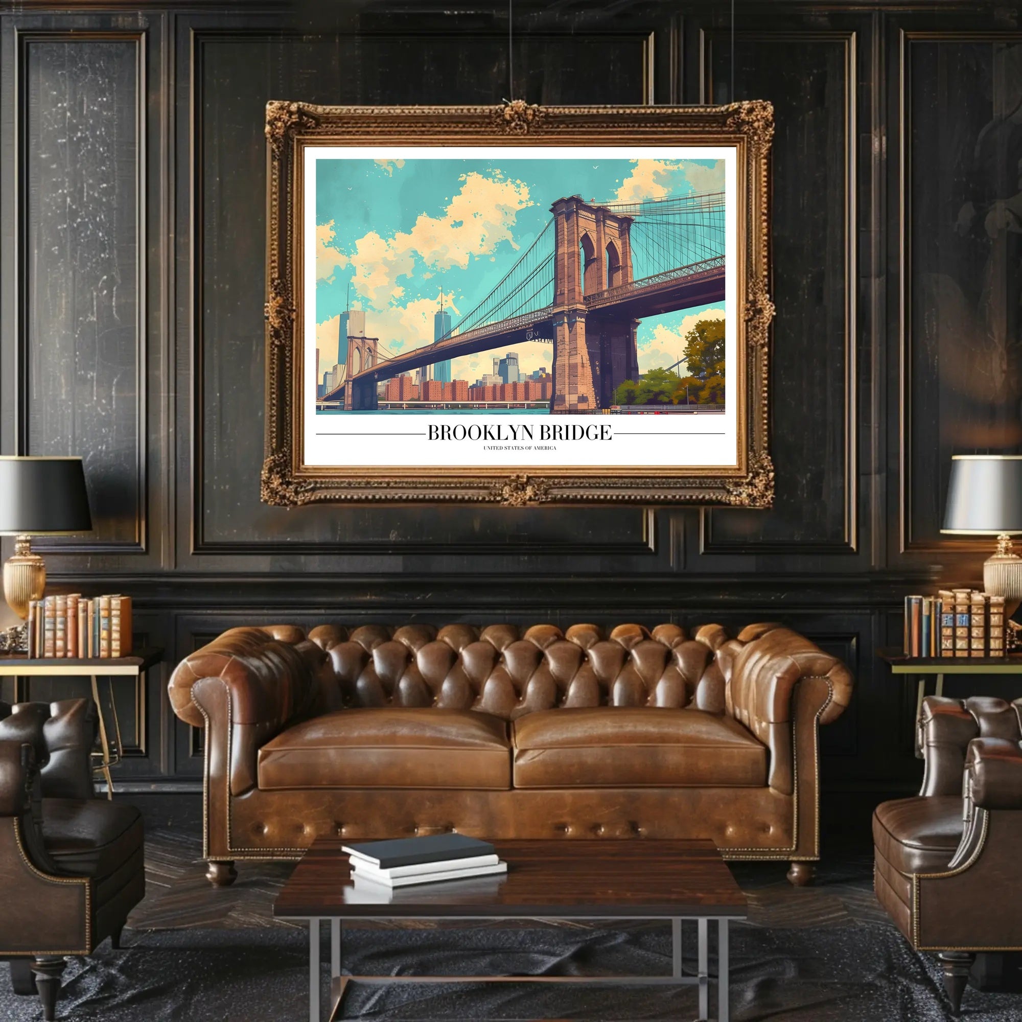 Brooklyn Bridge Retro Urban Cityscape Travel Poster PosterGoat
