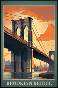 Brooklyn Bridge Sunset Vintage Travel Poster PosterGoat