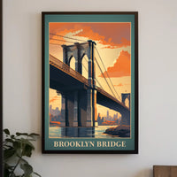 Brooklyn Bridge Sunset Vintage Travel Poster PosterGoat