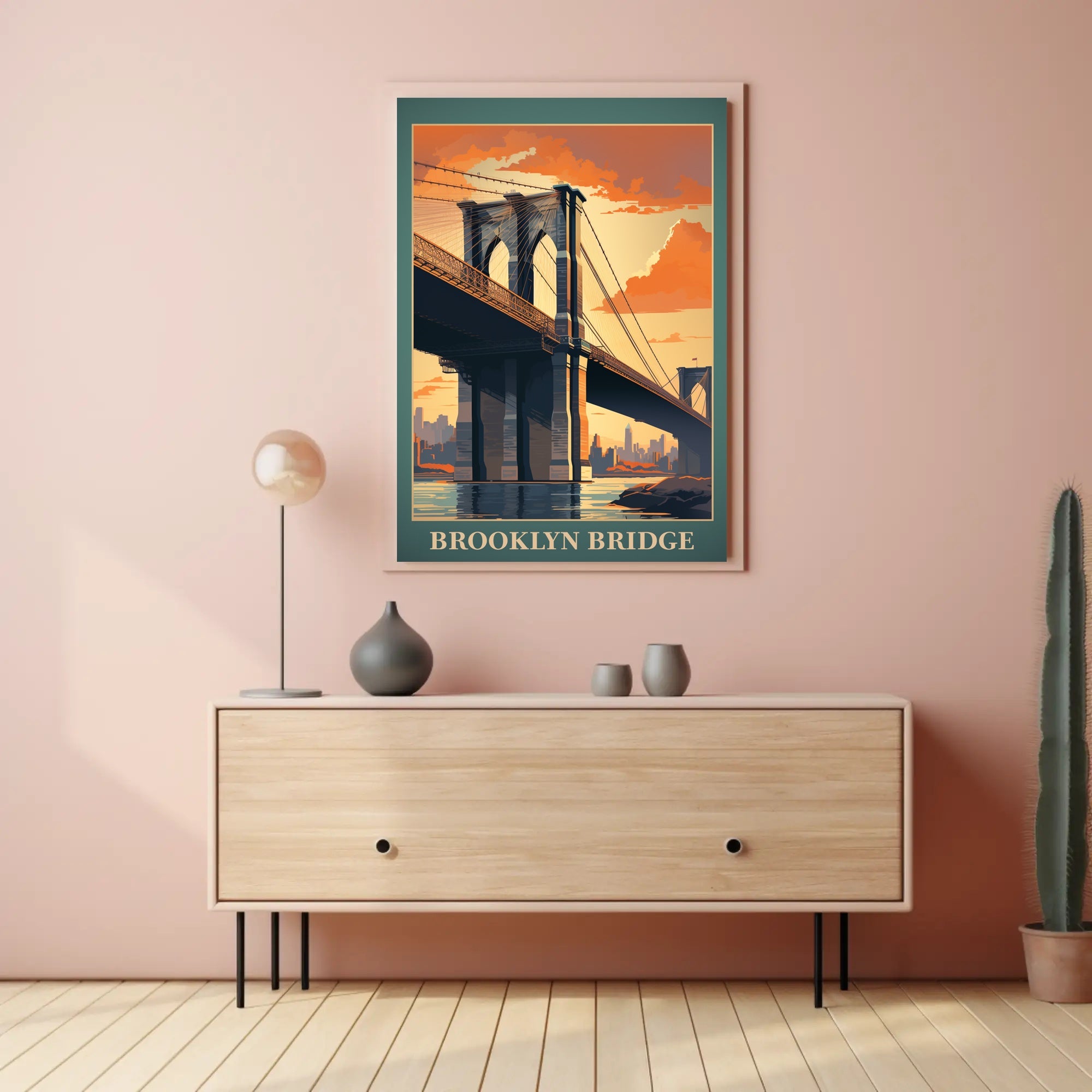 Brooklyn Bridge Sunset Vintage Travel Poster PosterGoat