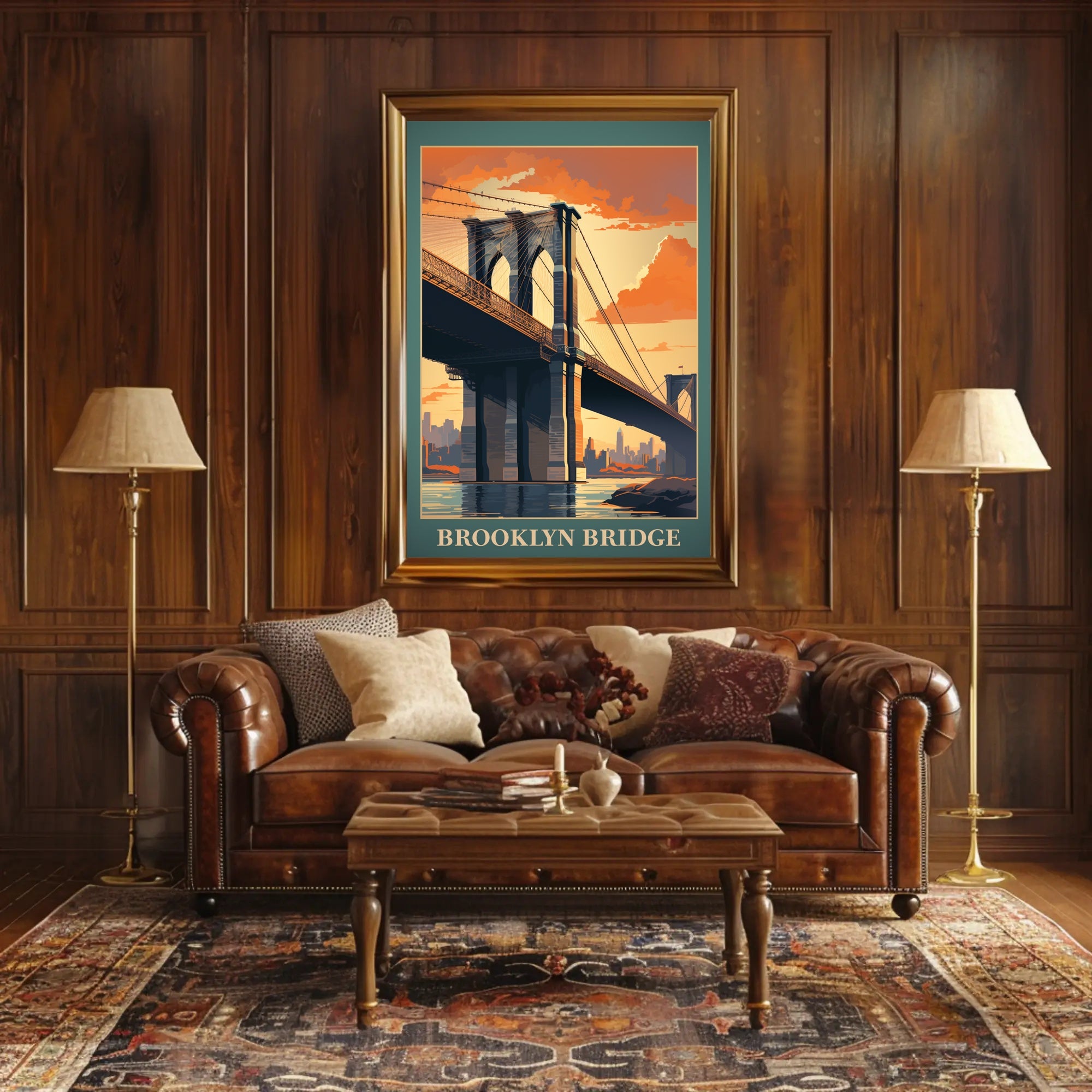 Brooklyn Bridge Sunset Vintage Travel Poster PosterGoat