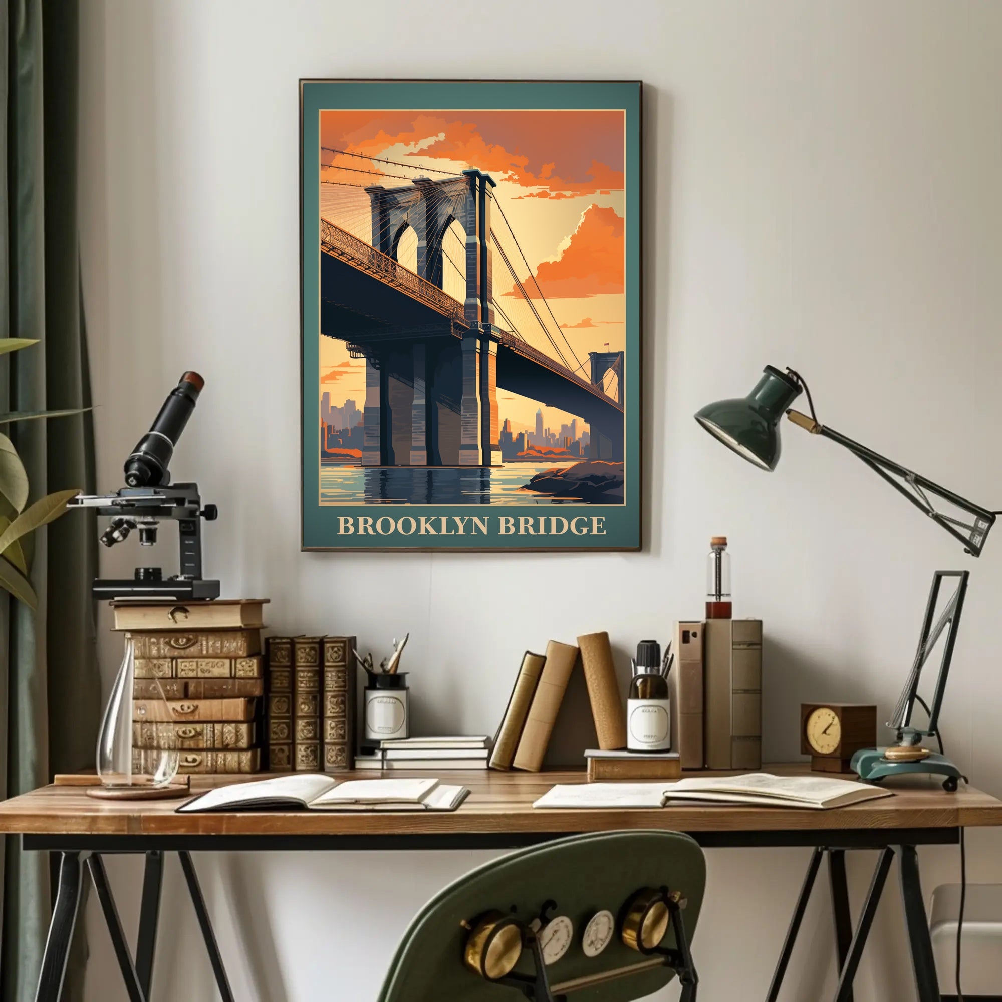 Brooklyn Bridge Sunset Vintage Travel Poster PosterGoat