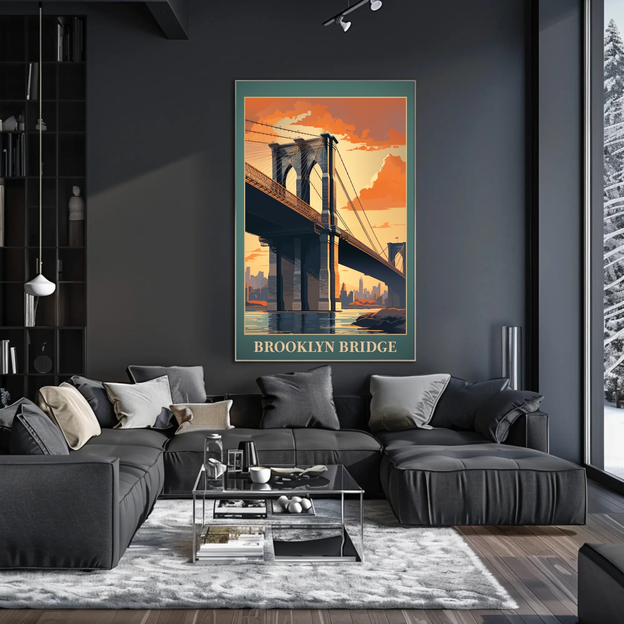 Brooklyn Bridge Sunset Vintage Travel Poster PosterGoat