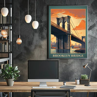 Brooklyn Bridge Sunset Vintage Travel Poster PosterGoat