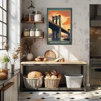 Brooklyn Bridge Sunset Vintage Travel Poster PosterGoat