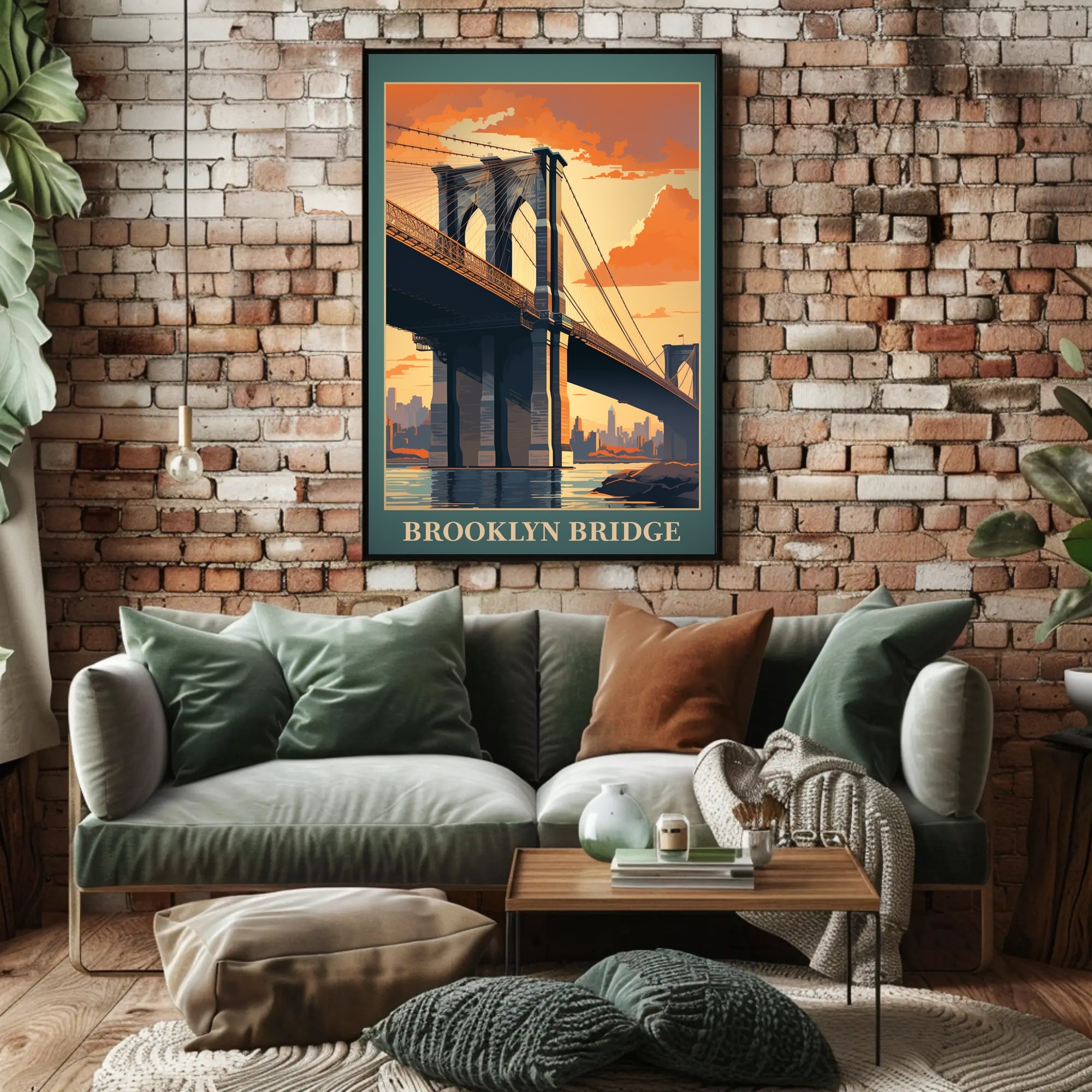 Brooklyn Bridge Sunset Vintage Travel Poster PosterGoat