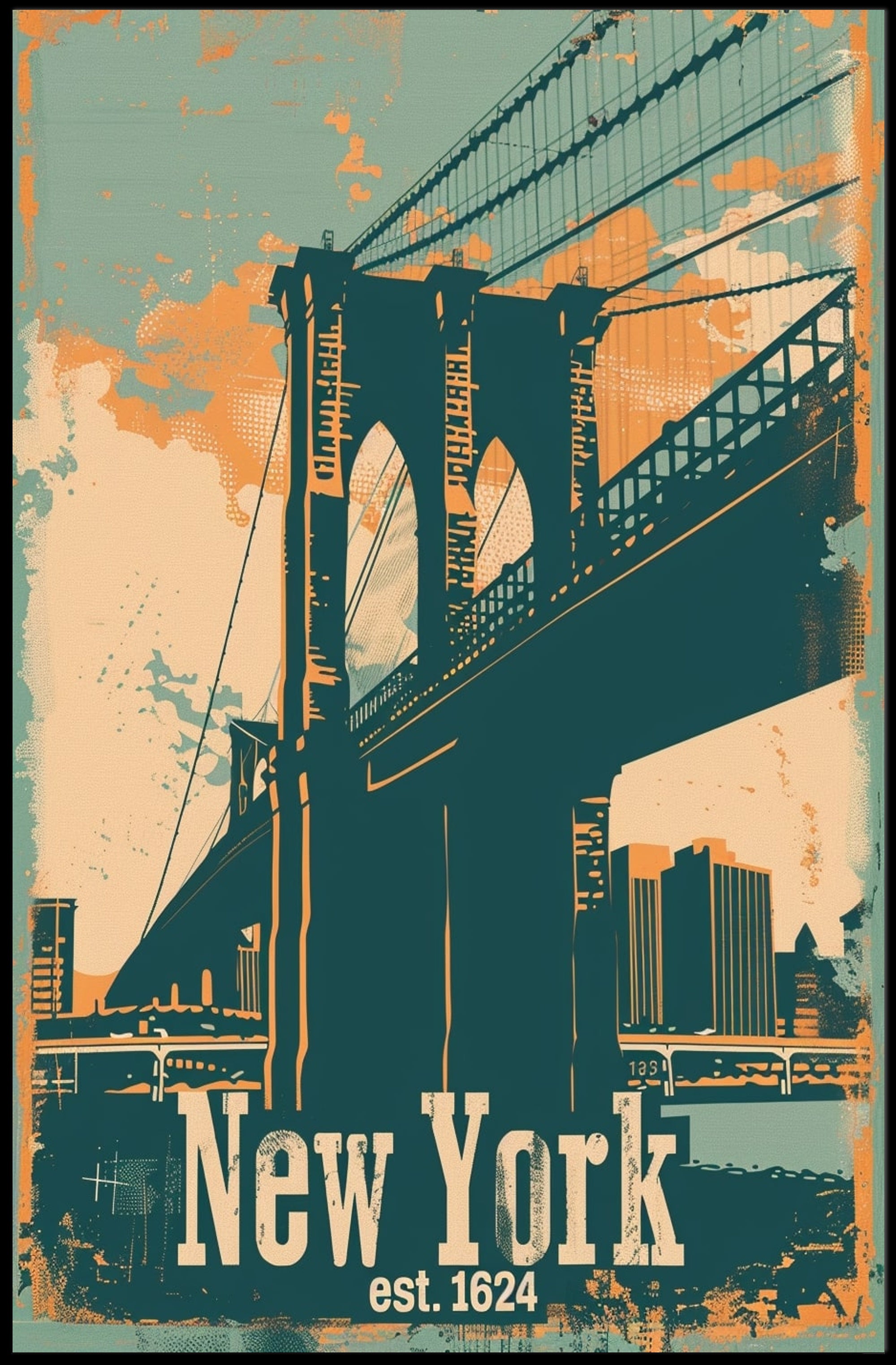 Brooklyn Bridge Vintage Urban Cityscape Poster PosterGoat
