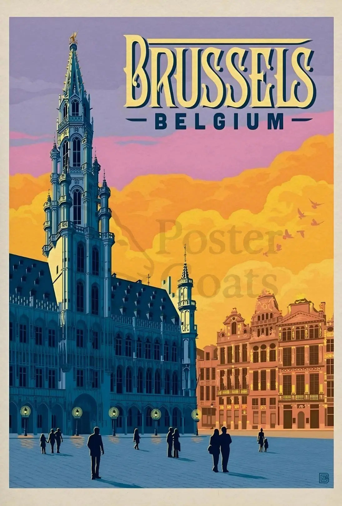 Brussels Grand Place Vintage Travel Poster PosterGoat