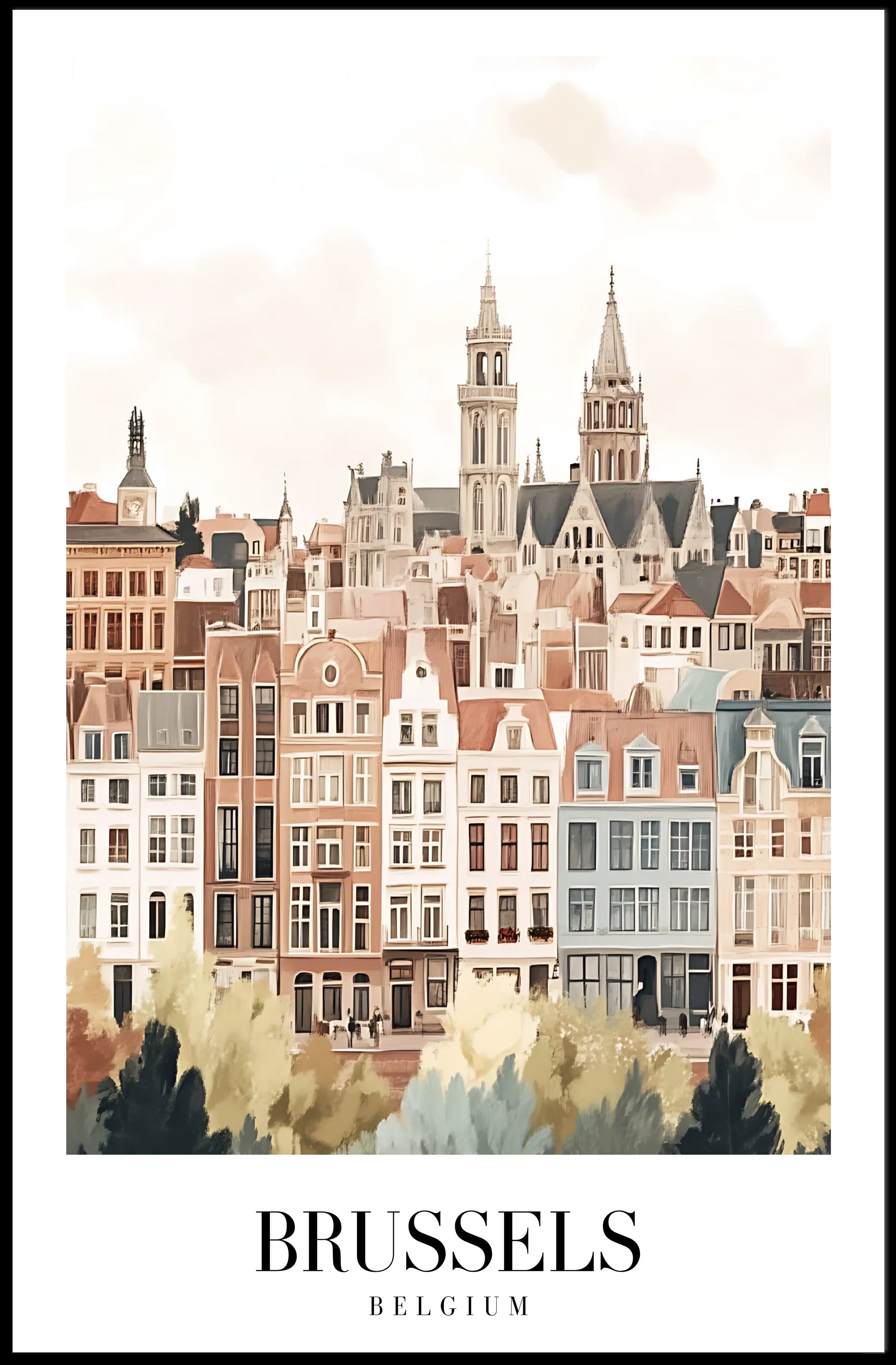 Brussels Rooftops Vintage European Architecture Urban or Cityscape Poster PosterGoat