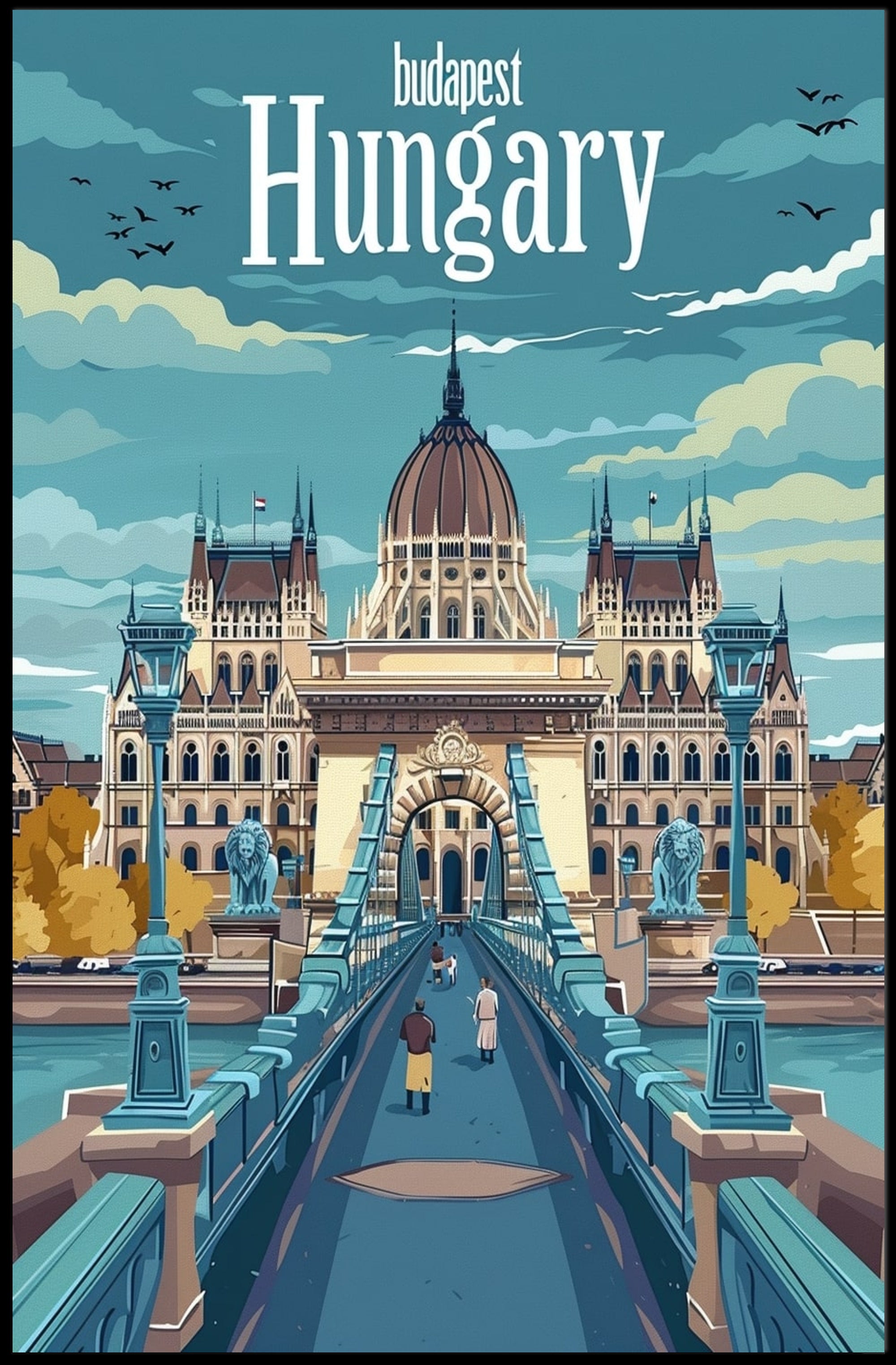 Budapest Parliament Artistic Travel Illustration Urban or Cityscape Poster PosterGoat