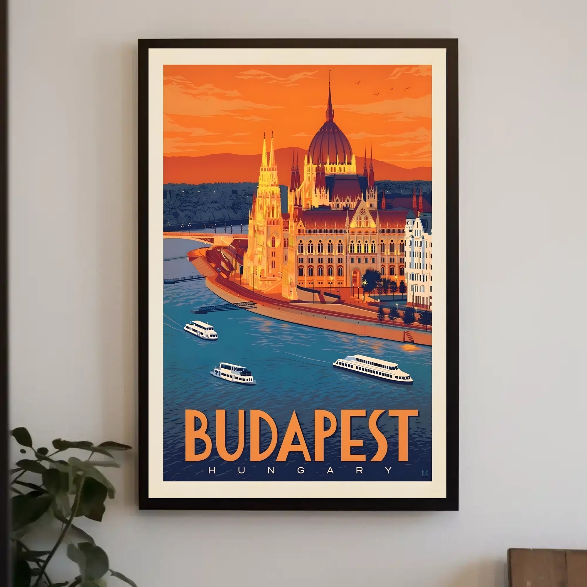 Budapest Travel Poster: Vintage-Style Hungarian Parliament and Danube Scene PosterGoat