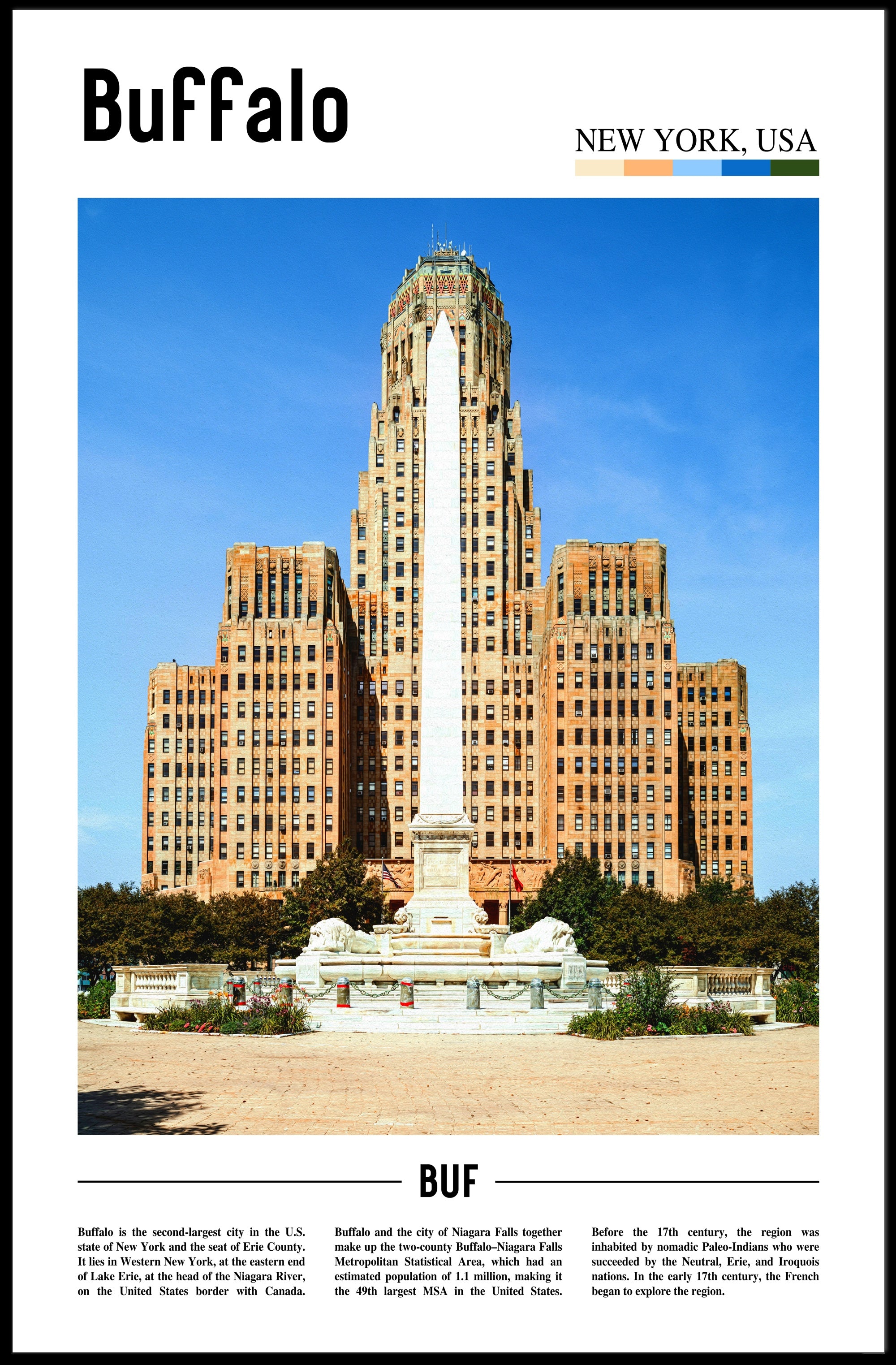 Buffalo City Hall Art Deco Travel Poster PosterGoat