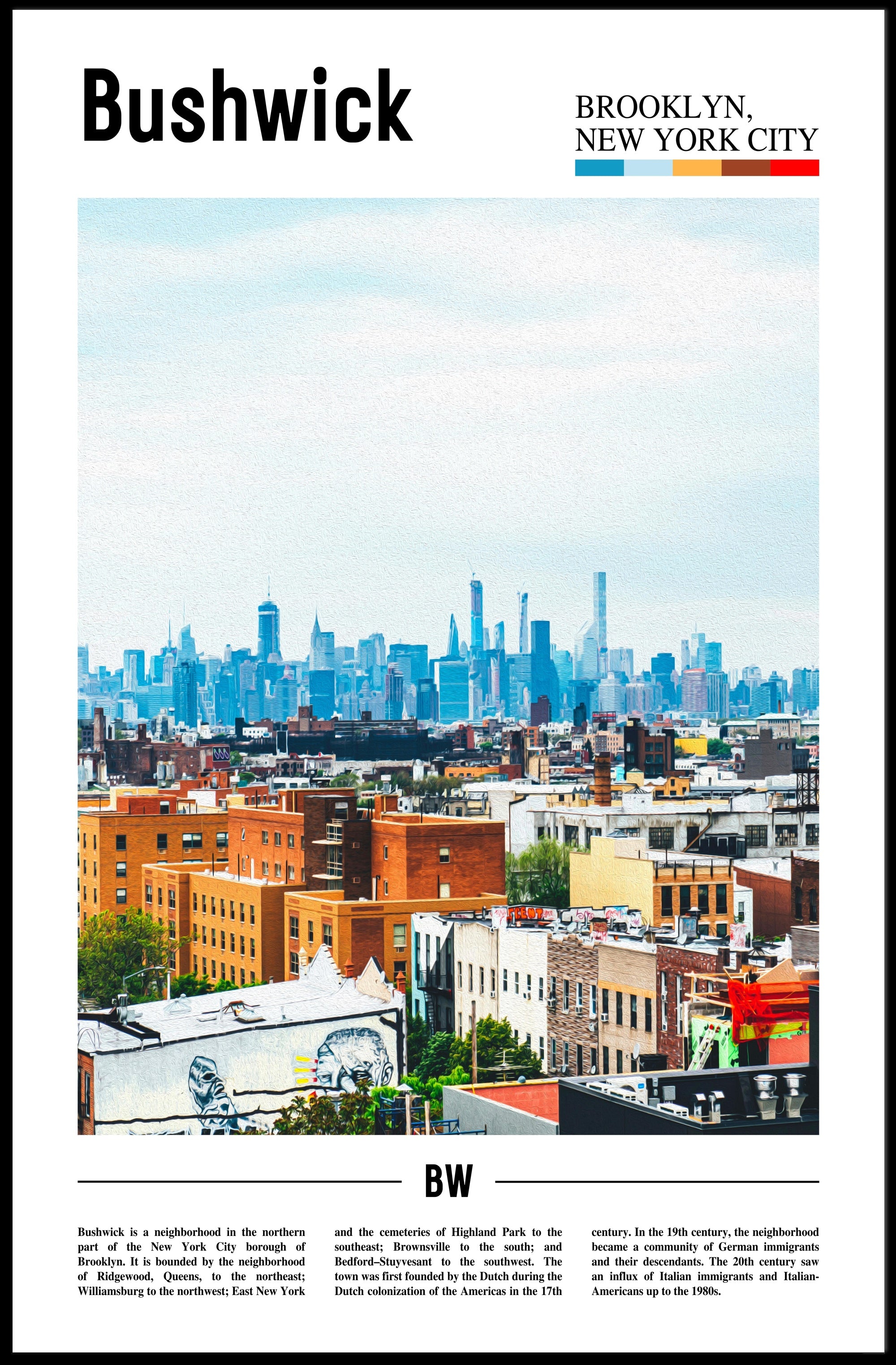 Bushwick Skyline Art Print Modern Cityscape Travel Poster PosterGoat