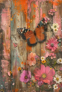 Butterfly and Blooms Rustic Abstract Artistic Poster PosterGoat