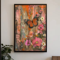 Butterfly and Blooms Rustic Abstract Artistic Poster PosterGoat