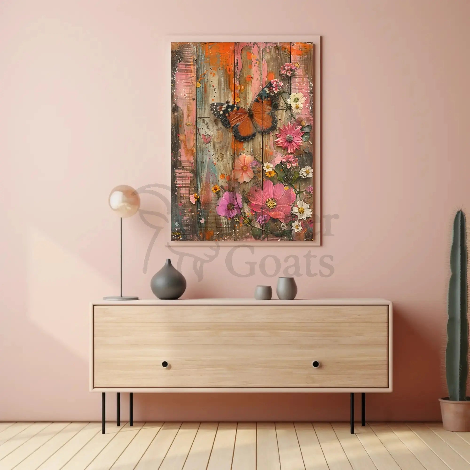 Butterfly and Blooms Rustic Abstract Artistic Poster PosterGoat