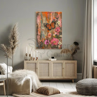 Butterfly and Blooms Rustic Abstract Artistic Poster PosterGoat