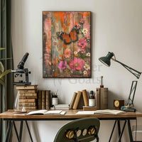Butterfly and Blooms Rustic Abstract Artistic Poster PosterGoat