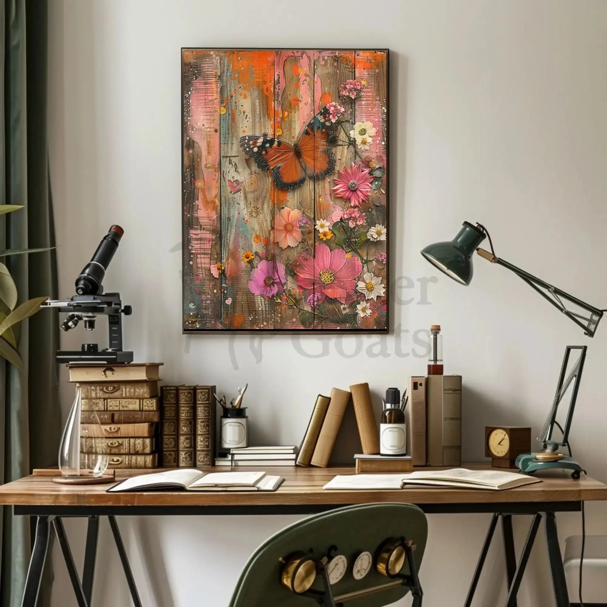 Butterfly and Blooms Rustic Abstract Artistic Poster PosterGoat